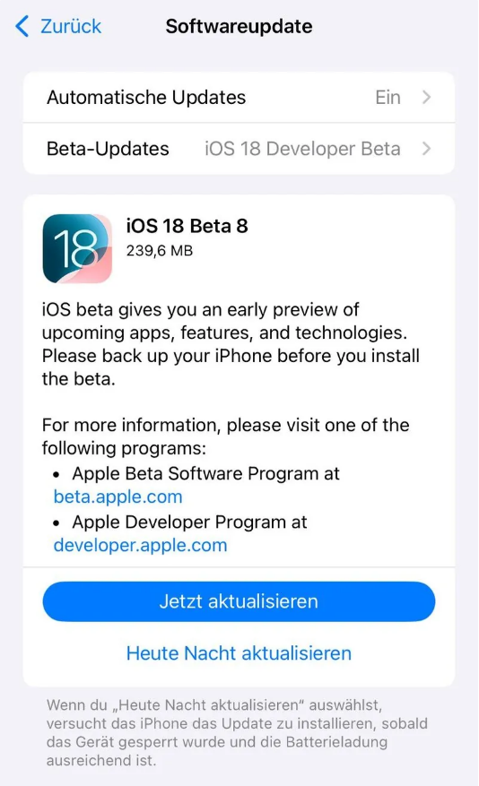 梁平苹果手机维修分享苹果 iOS / iPadOS 18 开发者预览版 Beta 8 发布 